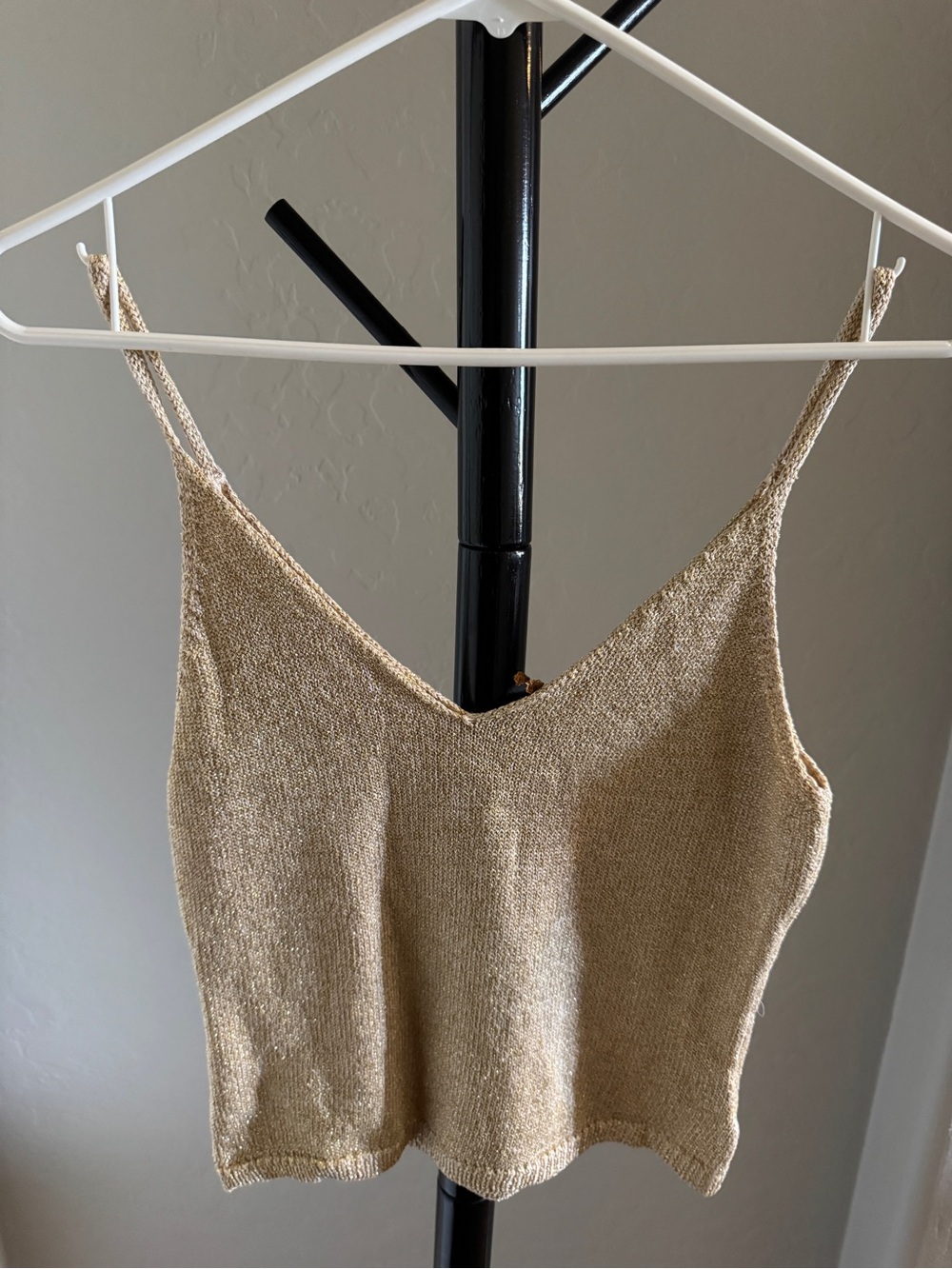 Gold Knit Spaghetti Strap Crop Top